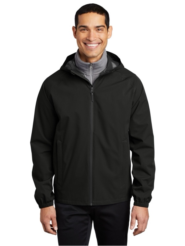 Port Authority Black Essential Rain Jacket Hood Brand New Large